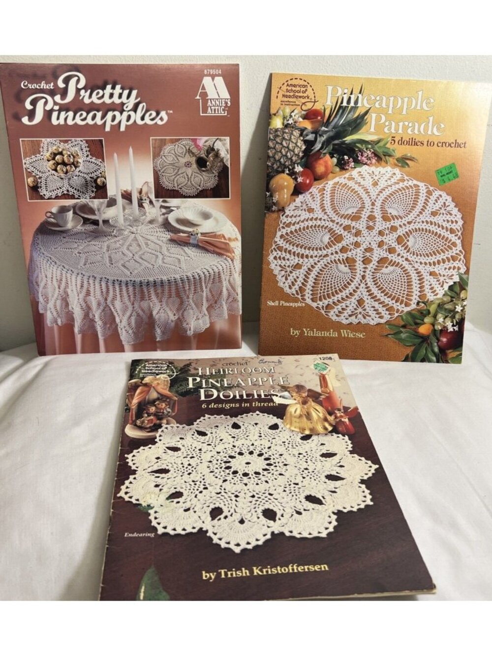 American School of Needlework Crochet Pineapple Doilies Pattern Book Lot of 3